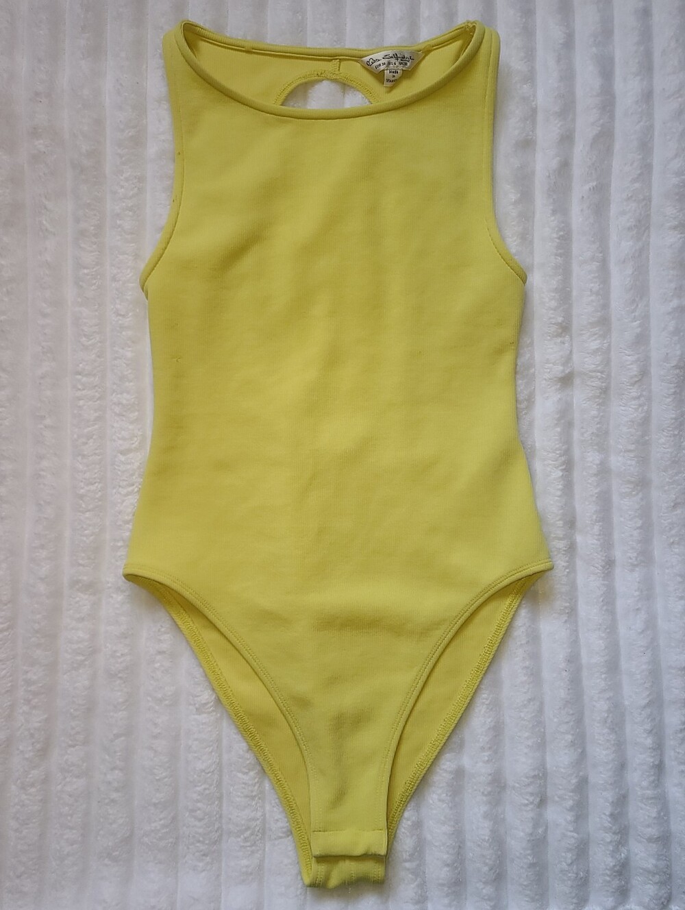 Neon Yellow Miss Selfridge Ribbed Bodysuit US6